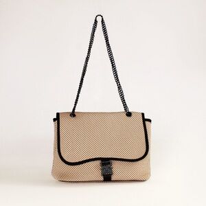 POPUPS Flap Crossbody Bag Neoprene Tan Dotted Casual Purse Chain Straps Casual